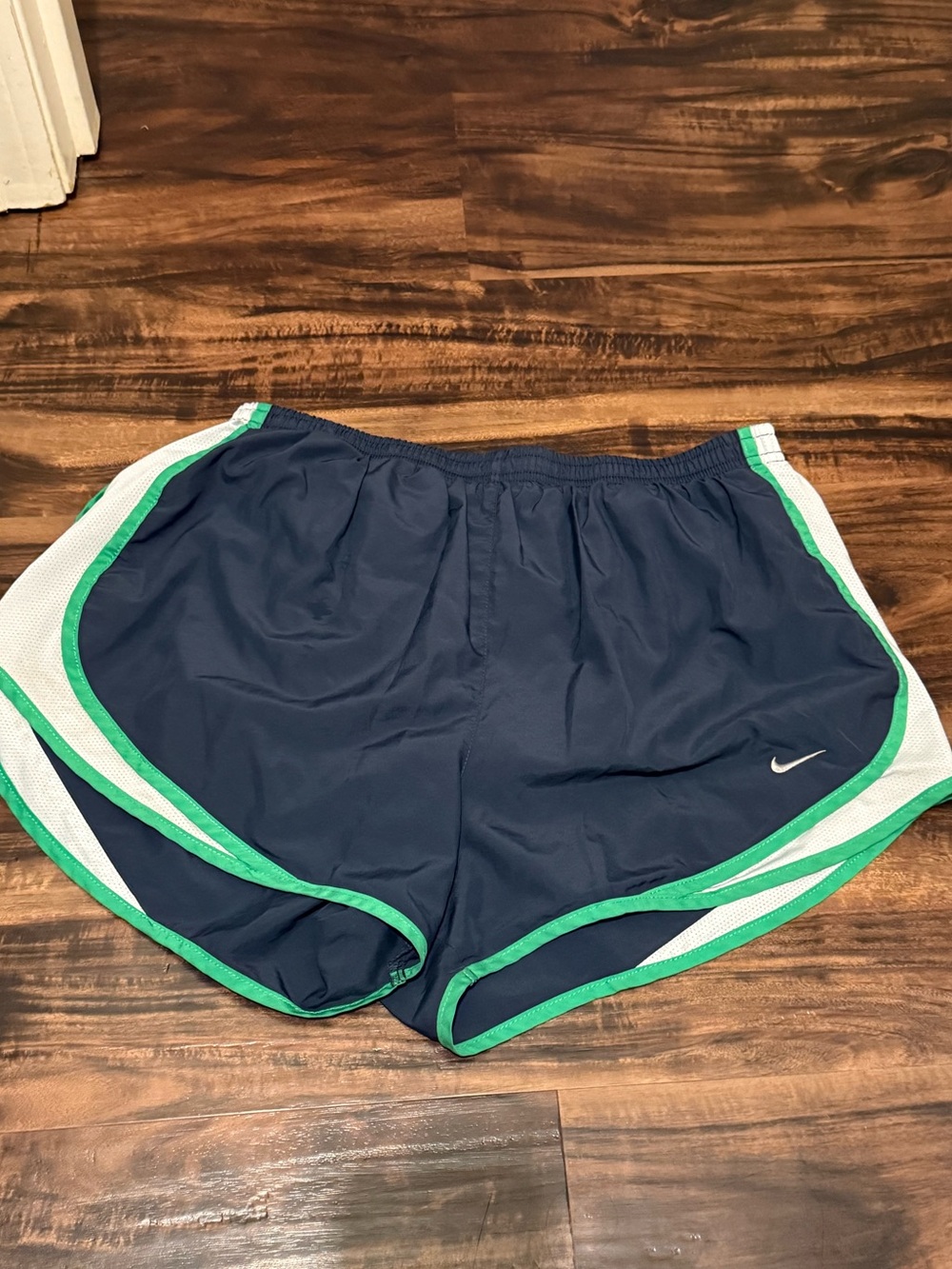 Nike Women's Tempo Track Shorts - Navy with Green Trim - Large